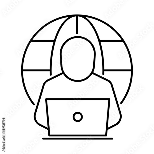 Remote Work Icon, Laptop - Global Connectivity, Work Anywhere, Flexibility, Digital Workspace, Work From Anywhere - AI Integration, Editable Stroke.