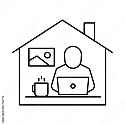 Work From Home Icon, House - Home Office, Digital Workspace, Remote Productivity, Flexibility with AI Tools, Editable Stroke.
