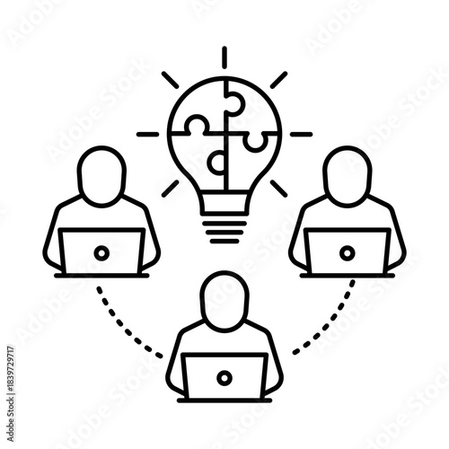 Team Collaboration Icon, People - AI Chip, Virtual Teams, Collaborative Workspaces, Remote Teamwork, Communication Tools for Success, Editable Stroke.