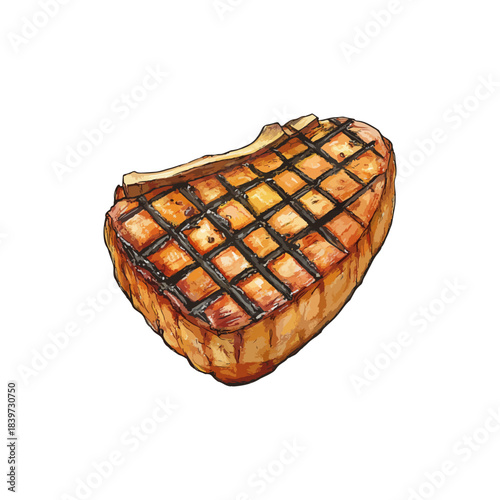grilled pork chop hand drawn vector illustration