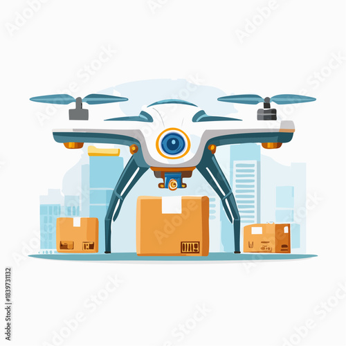 Modern Drone Delivering Packages with Cardboard Boxes.