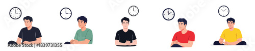 Waiting Time Flat Vector Man Sitting With Clock Daily Routine Illustration