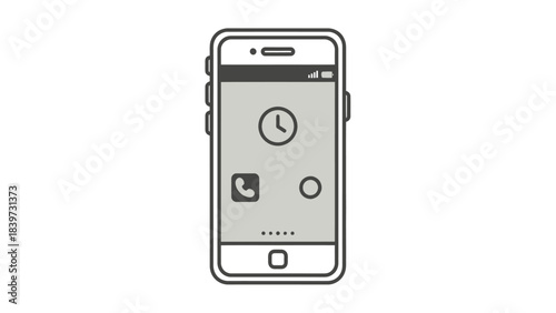 Modern smartphone interface displaying clock and call icons on a grey screen, symbolizing digital communication and time management