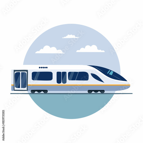 Modern HighSpeed Train Illustration with Blue and White Design.