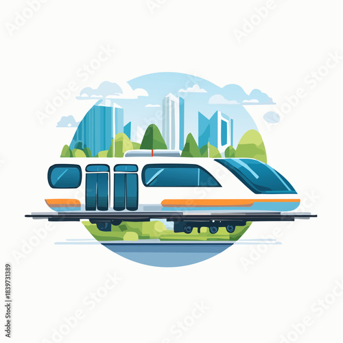 Modern HighSpeed Train Illustration with City Background.