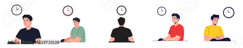 Waiting Time Flat Vector Man Sitting With Clock Daily Routine Scene