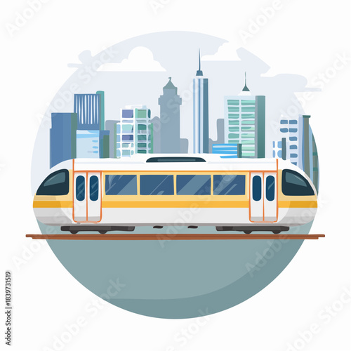 Modern HighSpeed Train with Cityscape Background Illustration 1.