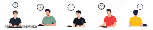 Waiting Time Flat Vector Man Sitting With Clock Daily Routine Scene