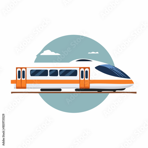 Modern HighSpeed Train with Orange and White Design.