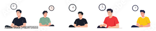 Waiting Time Flat Vector Man Sitting With Clock Illustration Set