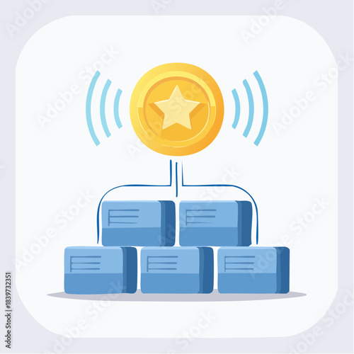 Network of Blue Blocks Connected to a Gold Star.