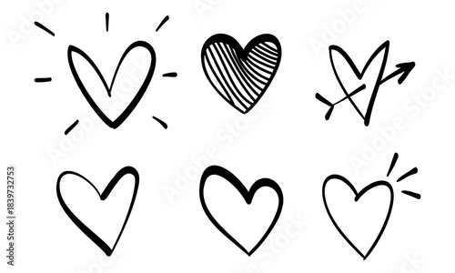 Doodle heart collection. Hand drawn love heart symbols. isolated on white background