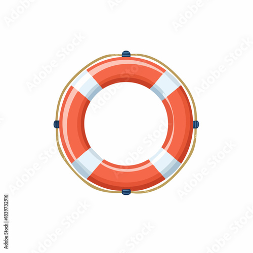 Orange and White Life Preserver with Rope Detail.
