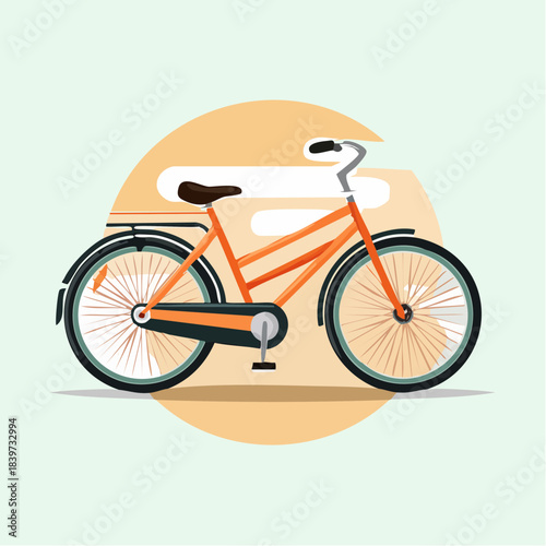 Orange Bicycle Illustration with Retro Style and Black Accents.