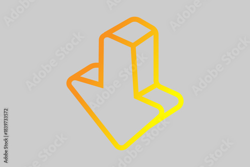 This image is an isometric illustration of a large downward-pointing arrow. This icon is a common symbol for download, receive, collapse, or decrease.