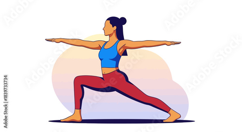 Woman practicing yoga in warrior pose for strength and balance.