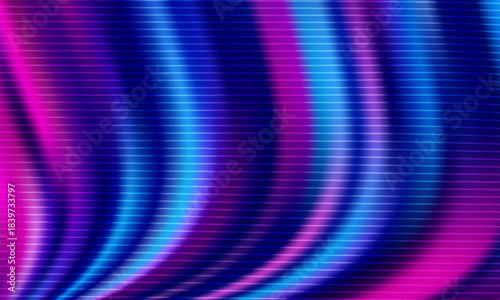 abstract background featuring flowing neon lines in blue, pink, and purple hues with subtle dark stripes. Suitable for tech, music, nightlife, and futuristic design contexts.