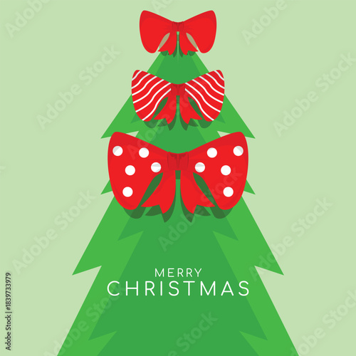 Red Christmas Bow on Festive Tree