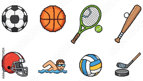 Pixelated Sports Icons Set A Collection of Digital Art Representing Various Athletic Activities