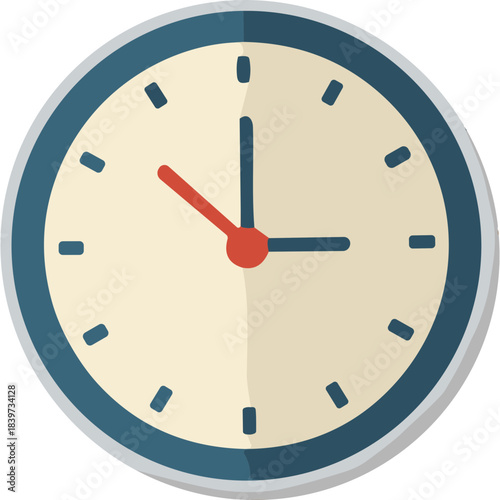 Analog Clock Face With Red Second Hand Blue Bezel And Cream Dial Indicating Time With Black Hour Markers Minimalist Style Clean Design For Time Management Or Schedule Concept