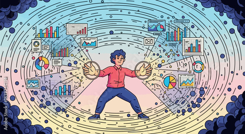 Person harnessing data and analytics with powerful control.