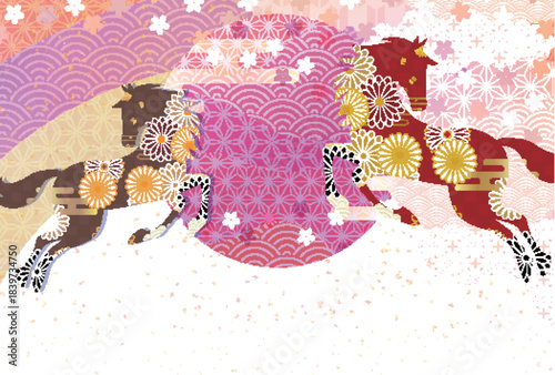 午　年賀状　干支　背景