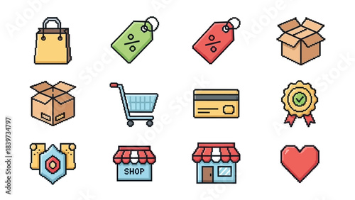 E-commerce and Shopping Icons Set. Retail, Store, Discount, and Transaction Flat Line Vector Collection.