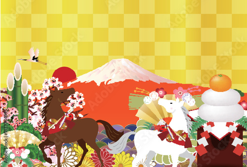 午　年賀状　干支　背景