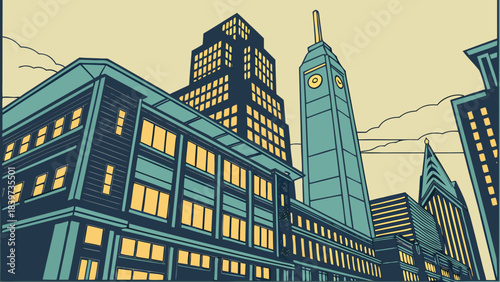 Philadelphia illustrated cityscape showcasing iconic skyline suitable for travel brochures, websites, and promotional materials for businesses in philadelphia.