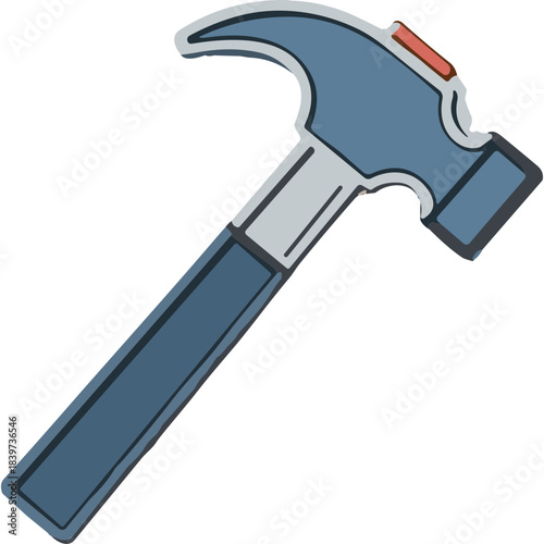 Blue and Gray Claw Hammer Tool Isolated on Black Background Simple Graphic Illustration
