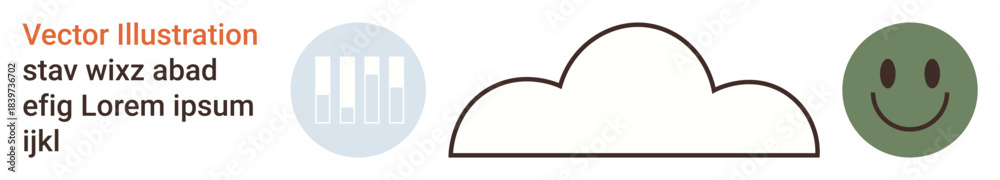Fototapeta premium Data visualization, cloud services, emoticons, minimalism, design concepts, digital tools. Bar graph, cloud outline green happy face. Data visualization and cloud services concept