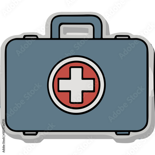 Blue First Aid Kit With Red Cross Emblem Centered On The Front A Simple Medical Symbol With Clean Lines And A Light Gray Outline On A White Background