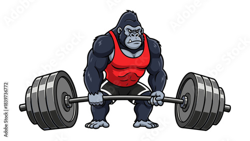 Powerful Gorilla Mascot Lifting Heavy Barbell Illustration