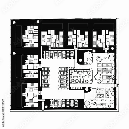 Detailed architectural floor plan of a modern office layout with various rooms and workspaces.