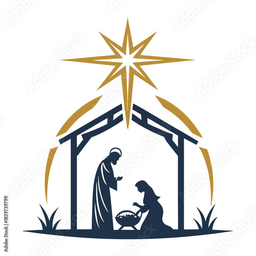Nativity scene with mary joseph and baby jesus under a star