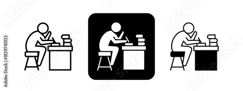 Hard Work  Solid color and black line drawing vector illustration set