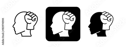 Mindset  Solid color and black line drawing vector illustration set