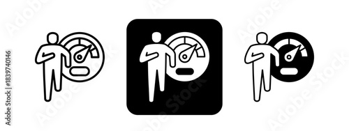 Performance  Solid color and black line drawing vector illustration set