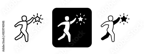 Ambition  Solid color and black line drawing vector illustration set