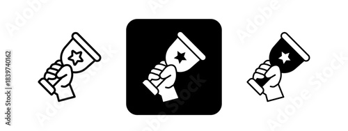 Success  Solid color and black line drawing vector illustration set