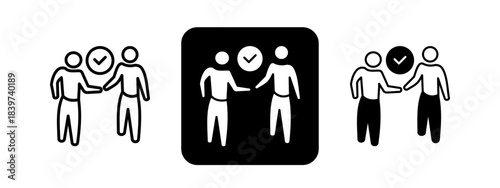 Commitment  Solid color and black line drawing vector illustration set