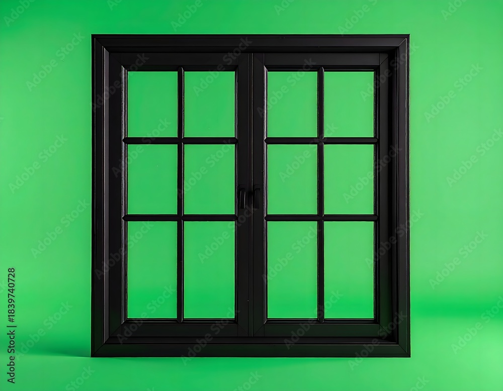 Obraz premium Black Window Frame with Green Screen Background