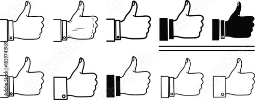 Abstract pattern of multiple thumbs up symbols against a dark background