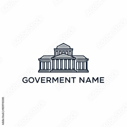 A minimalist line art logo of a classical government building with columns and a dome, featuring the text "GOVERNMENT NAME" below it.
