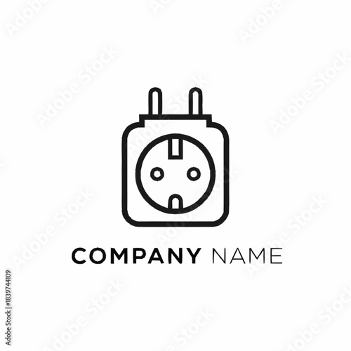 Line art icon of an electrical power adapter with a European-style socket, suitable for a technology company logo or charging device branding.