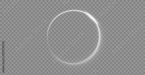 Light circle white swirl. Curved white line light effect. Darkening of the moon. Flash vector semicircle and spark light effect. Glowing white speed circle portal on the road. Podium, radial platform