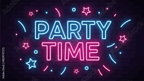 Neon Christmas Party Time Typography Vector Illustration