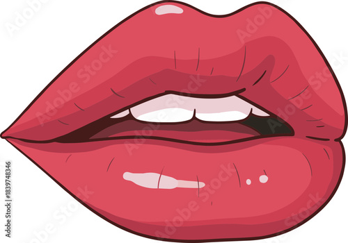 Cartoon Illustration of Bright Red Lips with Teeth Glamour Mouth