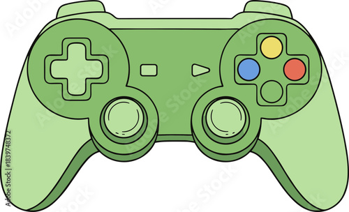 Cartoon Style Green Game Controller Illustration Isolated on White Background