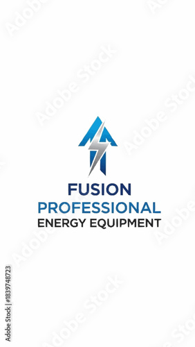 Free Download A professional logo for Fusion Professional Energy Equipment, featuring an upward-pointing blue arrow with a silver lightning bolt, symbolizing power and progress. - GFXLoad